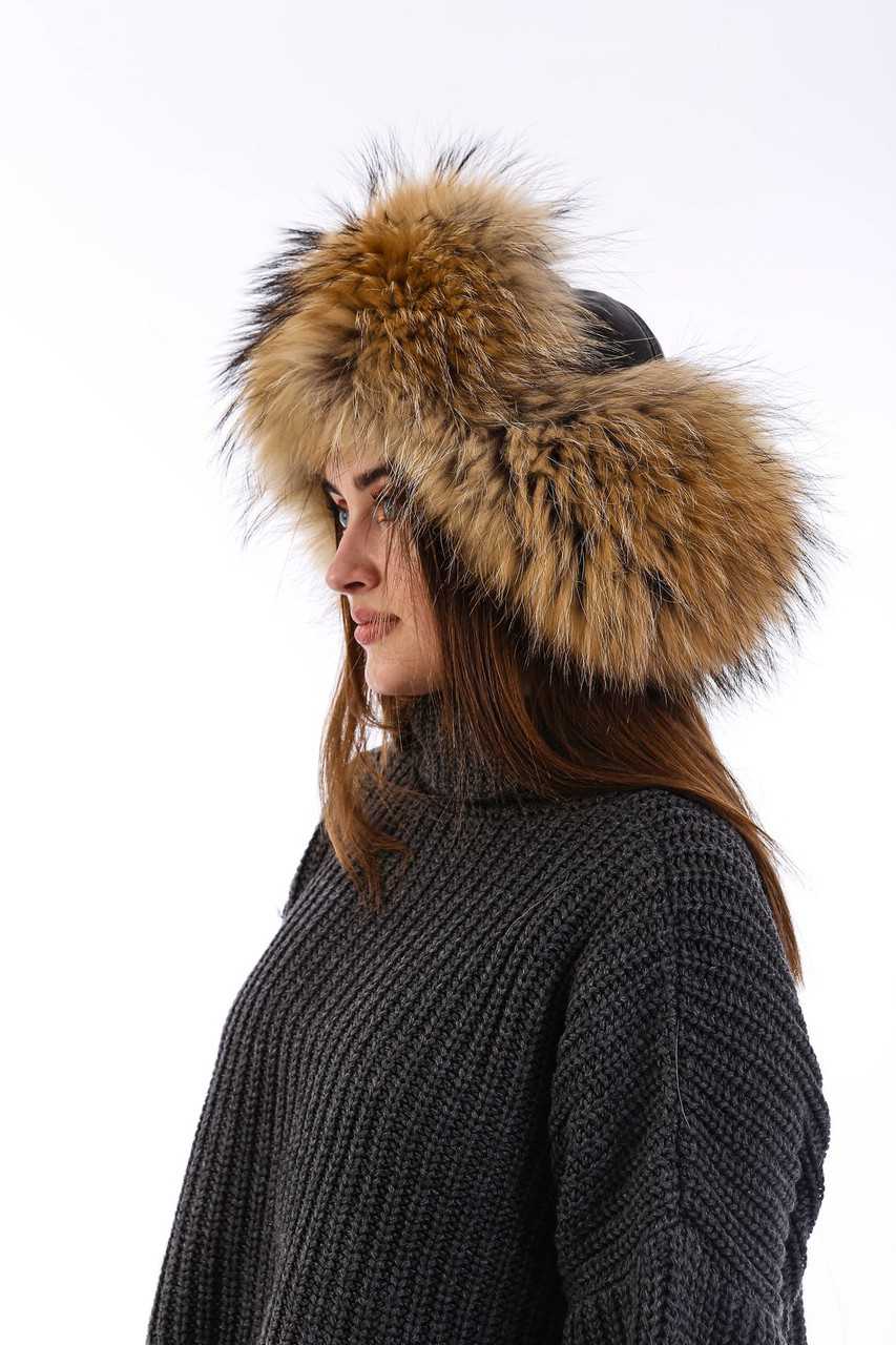White Fur Hat for Women Fur Trapper Hat Winter Fox Fur Hat 