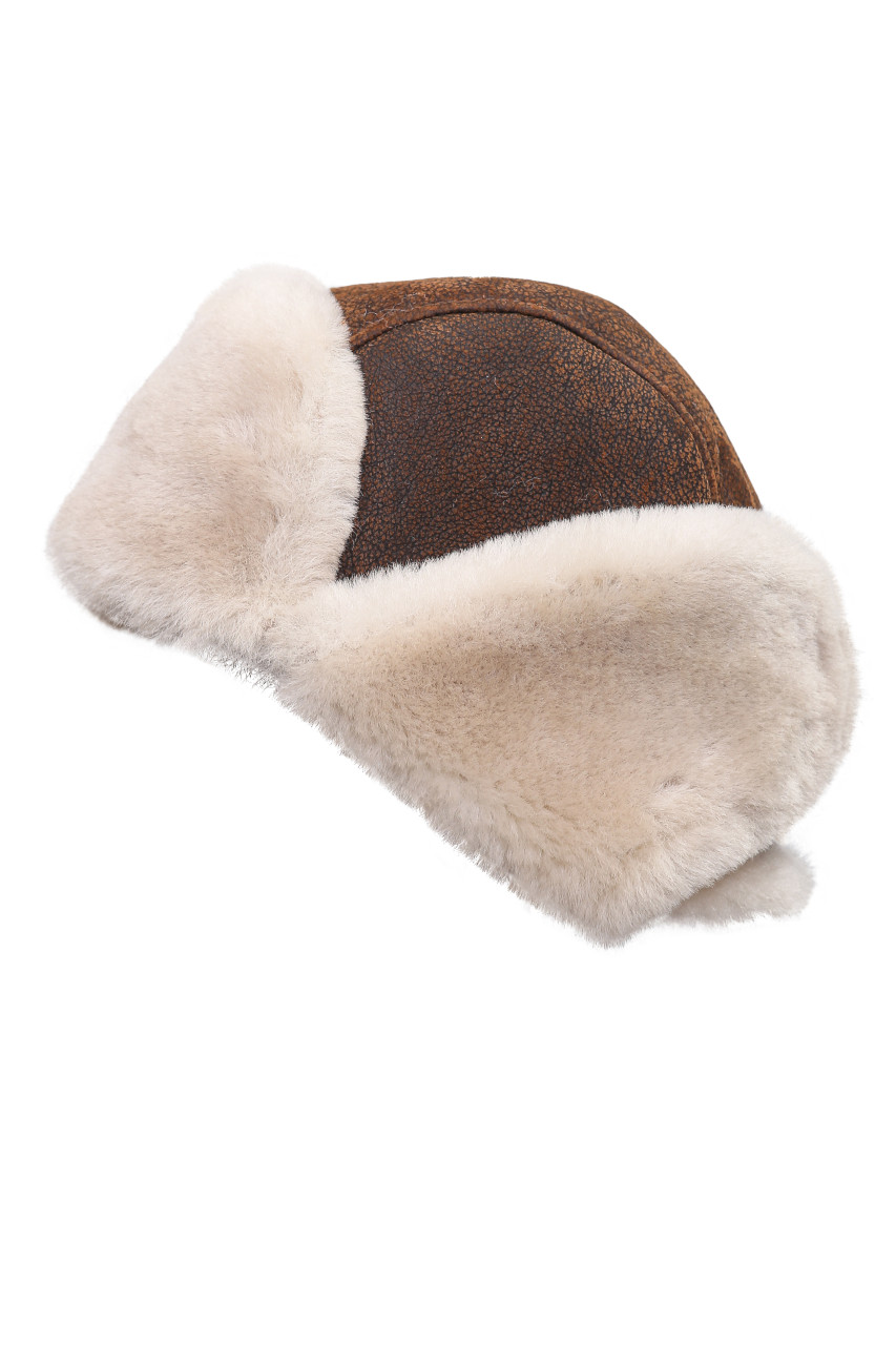 Kids Shearling Sheepskin Aviator Fur Hat - Vintage-Beige - Zavelio