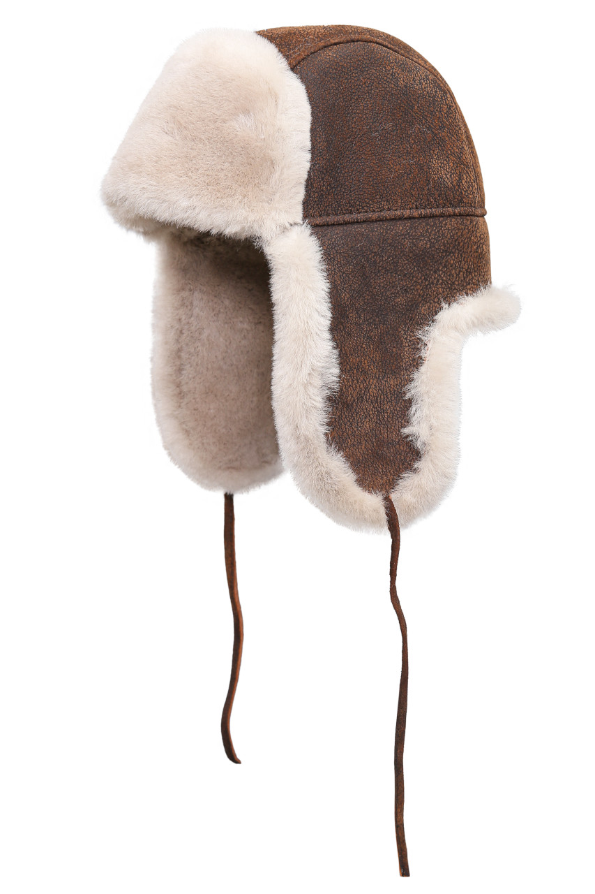 Kids Shearling Sheepskin Aviator Fur Hat - Vintage-Beige - Zavelio