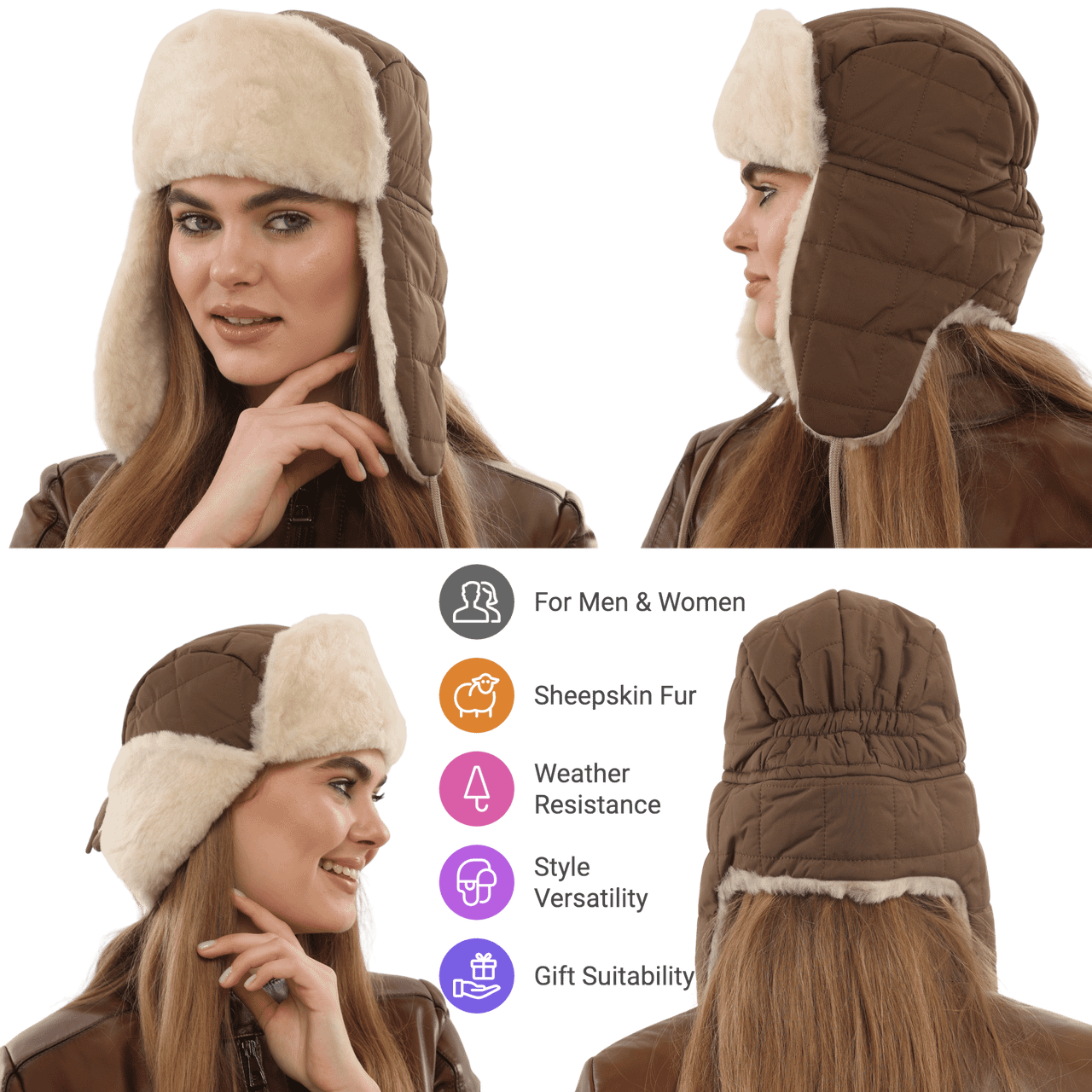 Leather Army Green Hat | Genuine Shearling Sheepskin Fur Beanie | Winter  Hat Green Beanie W/ Leather Patch – Backwoods Premium Wildlife  main image 2