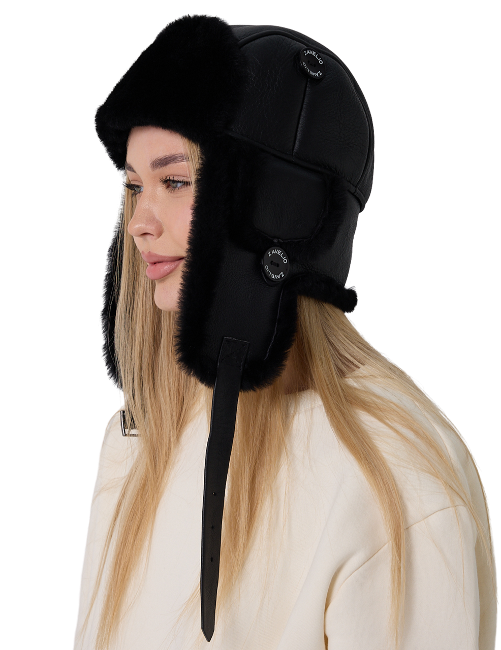 Unisex Trapper Trooper Leather Aviator Genuine Shearling Sheepskin Hat