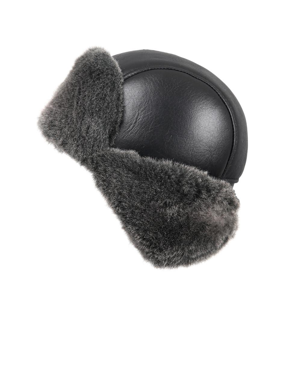 Genuine Shearling Sheepskin Aviator Winter Fur Hat - Black