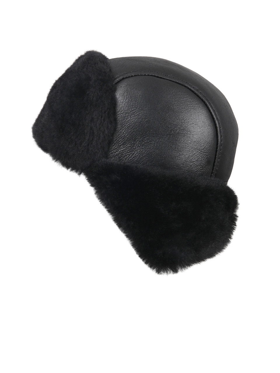 Aviator Shearling Sheepskin Fur Hat - Solid Black - Zavelio