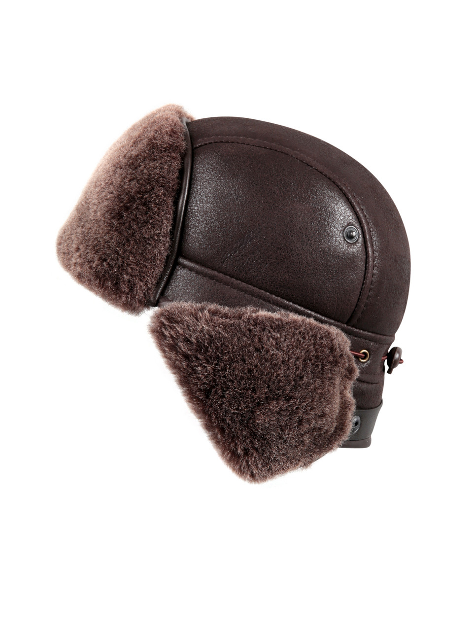 Shearling Sheepskin Biker Trapper Winter Fur Hat - Brown - Zavelio