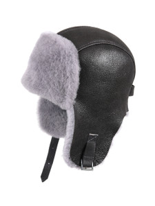 Shearling Sheepskin Pilot Winter Fur Hat - Antrasit Shearling Sheepskin Pilot Winter Fur Hat - Antrasit