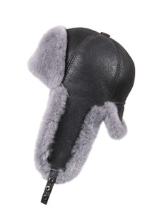 Shearling Sheepskin 6 Panel Ushanka Fur Hat - Antrasit Shearling Sheepskin 6 Panel Ushanka Fur Hat - Antrasit