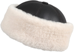 Shearling Sheepskin Bucket Winter Fur Hat - Brown/Beige Shearling Sheepskin Bucket Winter Fur Hat - Brown/Beige