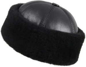 Shearling Sheepskin Bucket Winter Fur Hat - Solid Black Shearling Sheepskin Bucket Winter Fur Hat - Solid Black