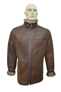 Men's Genuine Shearling Sheepskin Leather Classic Winter Fur Coat - Brick Color