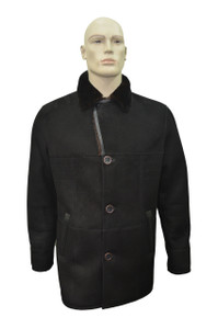 Men's Genuine Shearling Sheepskin and Leather Fur Classic Winter Coat - Black 