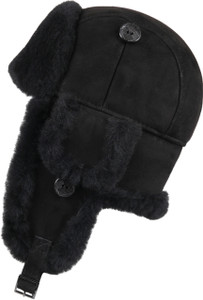 Shearling Sheepskin Aviator Winter Fur Hat - Cognac - Zavelio 