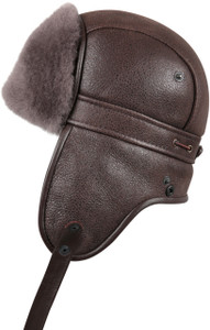 Shearling Sheepskin Biker Trapper Fur Hat - Peach Brown - Zavelio