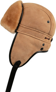 Shearling Sheepskin Biker Trapper Fur Hat-Tan Shearling Sheepskin Biker Trapper Fur Hat-Tan