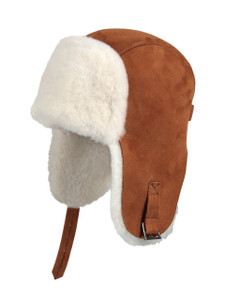 Shearling Sheepskin Pilot Winter Fur Hat -Cognac Shearling Sheepskin Pilot Winter Fur Hat -Cognac
