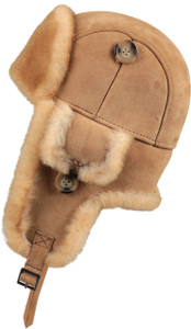 Unisex Trapper Trooper Leather Aviator Genuine Shearling Sheepskin Hat - Tan Unisex Trapper Trooper Leather Aviator Genuine Shearling Sheepskin Hat - Tan