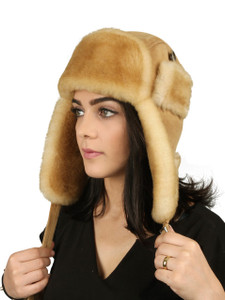 Women's Leather Aviator Sheepskin Hat - Tan Women's Leather Aviator Sheepskin Hat - Tan
