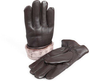 Men's Premium Shearling Sheepskin Fur Lined Leather Gloves -Brown Men's Premium Shearling Sheepskin Fur Lined Leather Gloves -Brown
