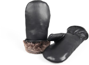 Unisex Premium Shearling Sheepskin Fur Lined Leather Mittens Black Unisex Premium Shearling Sheepskin Fur Lined Leather Mittens Black