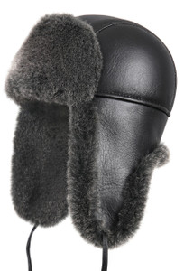 Shearling Sheepskin Aviator Winter Fur Hat - Black - 3XL Shearling Sheepskin Aviator Winter Fur Hat - Black - 3XL