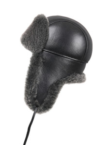 Kids Shearling Sheepskin Aviator Fur Hat - Black Kids Shearling Sheepskin Aviator Fur Hat - Black