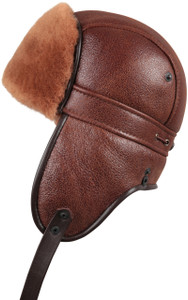 Shearling Sheepskin Biker Trapper Fur Hat - Peach Brown Shearling Sheepskin Biker Trapper Fur Hat - Peach Brown