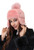 Women’s Shearling Sheepskin Snap Hat with Fox Pom Pom  Pink Suede Women’s Shearling Sheepskin Snap Hat with Fox Pom Pom  Pink Suede