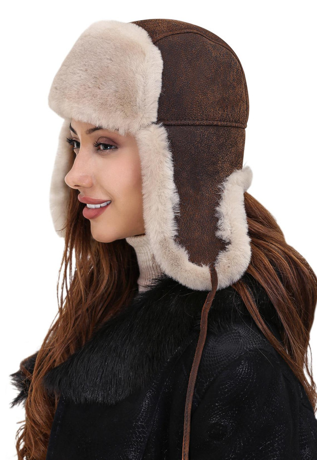 Shearling Sheepskin Aviator Fur Hat - Vintage - Zavelio | Genuine Sheepskin