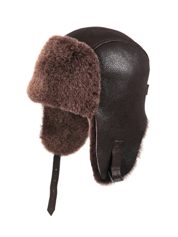 Shearling Sheepskin Pilot Winter Fur Hat - Brown