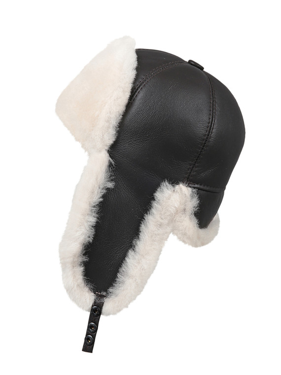 Shearling Sheepskin 6 Panel Ushanka Fur Hat - Brown/Beige