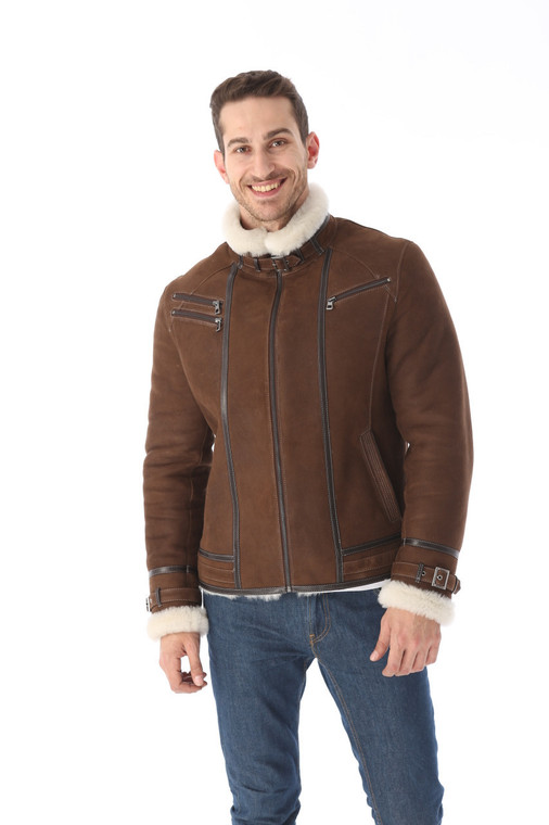 Men's Genuine Shearling Sheepskin Aviator Vintage Winter Jacket