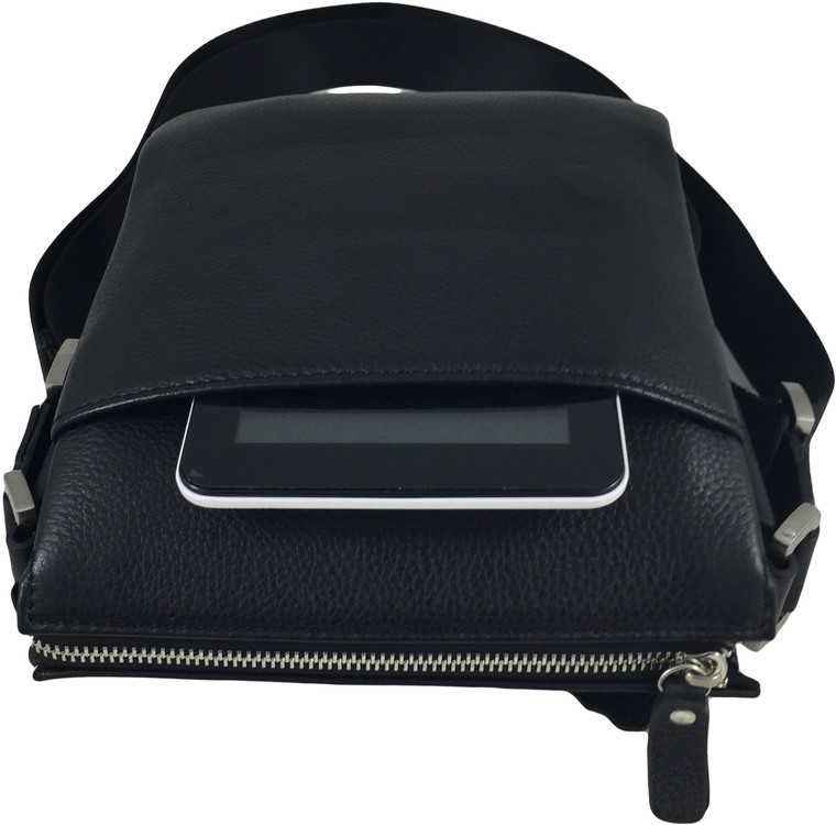 Men's Genuine Leather Small Crossbody Shoulder Messenger Bag Black ZAVELIO