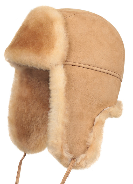Sheepskin Hat Ushanka Aviator Winter Fur Hat - Tan