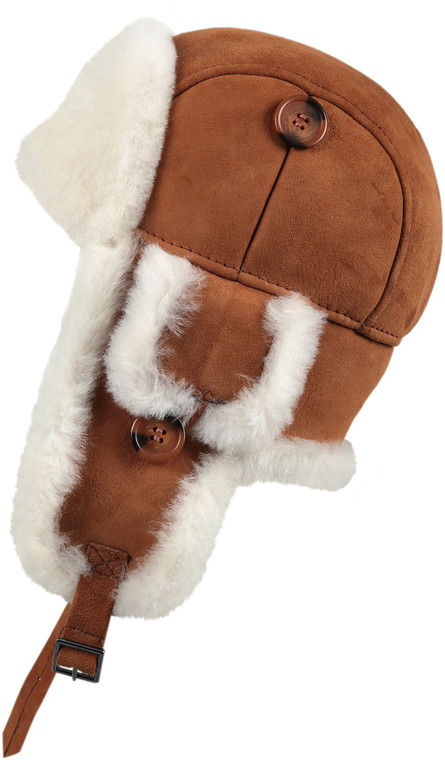 Women's Leather Aviator Sheepskin  Hat  Cognac