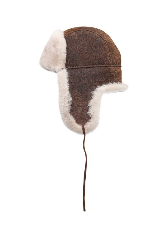 Kids Shearling Sheepskin Aviator Fur Hat - Vintage-Beige