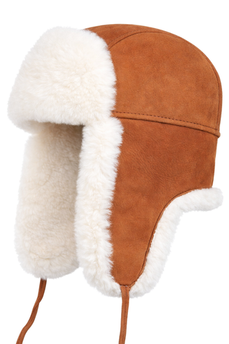 Shearling Sheepskin Aviator Winter Fur Hat - Cognac - Zavelio