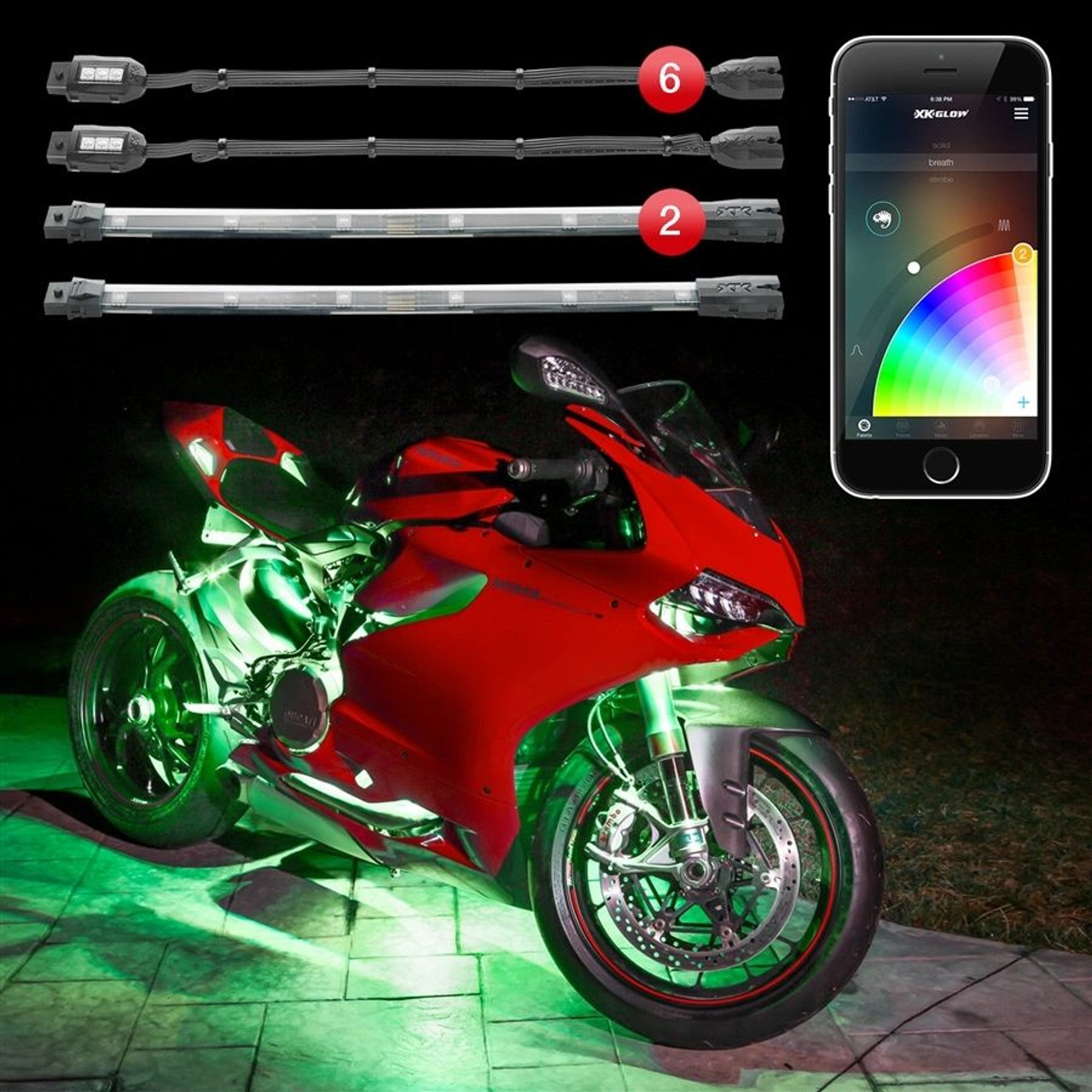 Motorcycle LED Accent Light Kit | Multi-Color with Remote Key Fob