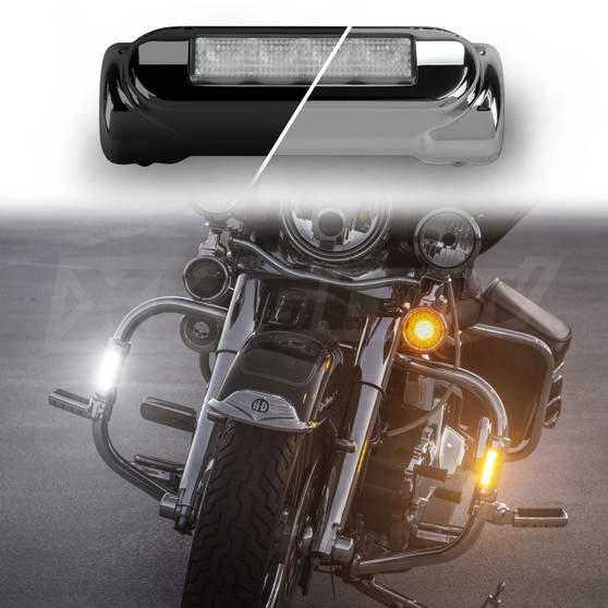 MOTORCYCLE LED HIGHWAY BAR LIGHTS WITH WHITE DRL AND AMBER TURN
