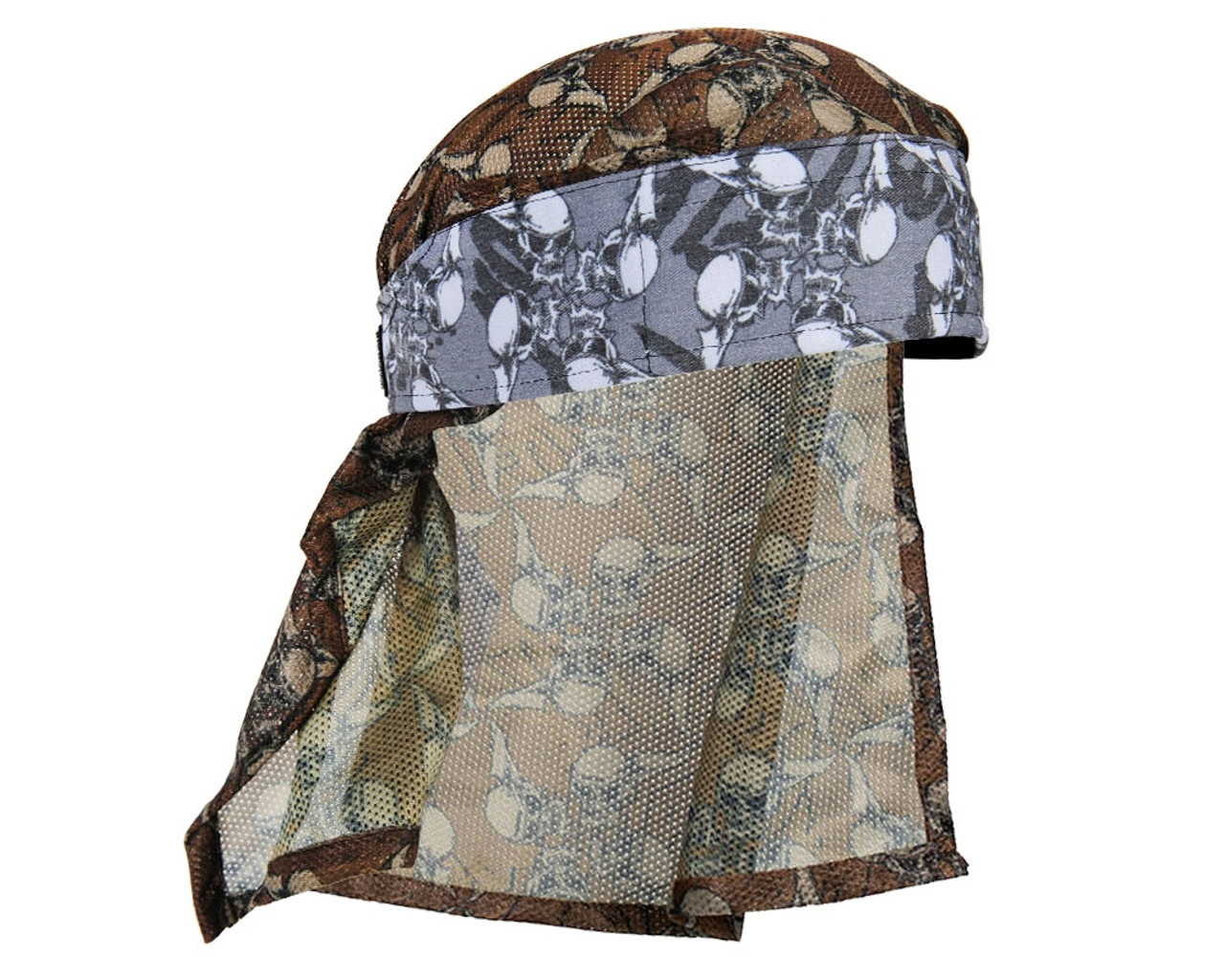 HK Army Headwrap - Hostilewear - Gray Skulls/Tan Skull Mesh