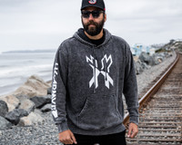 HK Army Pull Over Hooded Sweatshirt - Split Acid Wash - White