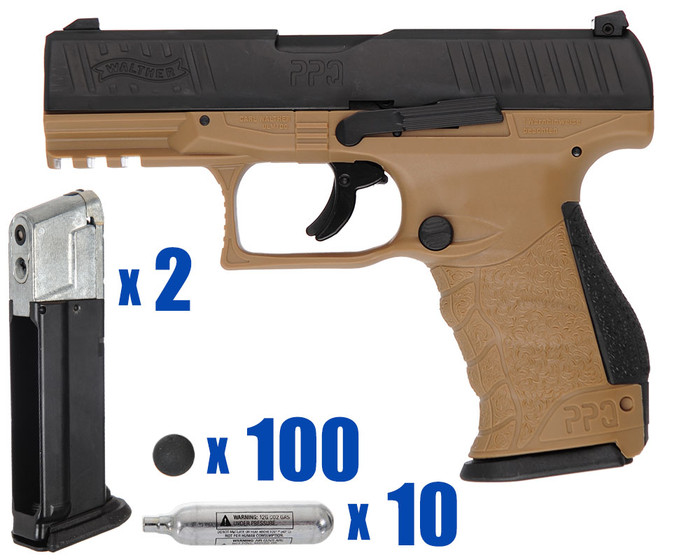 T4E .43 Cal Training Pistol Paintball Package Kit - November - Walther PPQ M2 LE - FDE