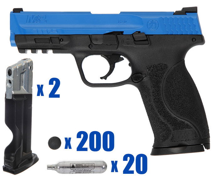 T4E .43 Cal Training Pistol Paintball Package Kit - Papa - Smith & Wesson M&P 2.0 - Blue/Black