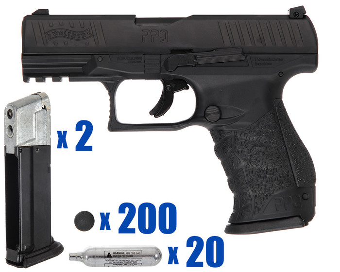 T4E .43 Cal Training Pistol Paintball Package Kit - Papa - Walther PPQ M2 LE - Black