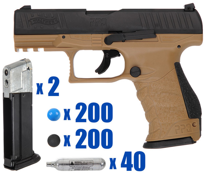 T4E .43 Cal Training Pistol Paintball Package Kit - Romeo - Walther PPQ M2 LE - FDE