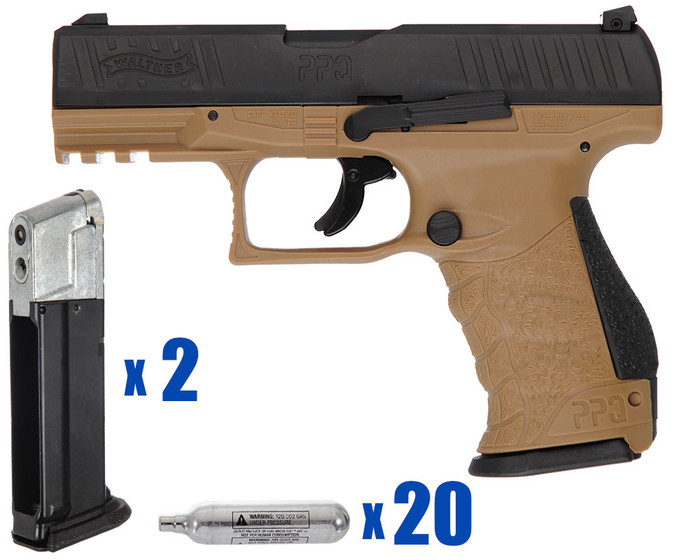 T4E .43 Cal Training Pistol Paintball Package Kit - Whiskey - Walther PPQ M2 LE - FDE