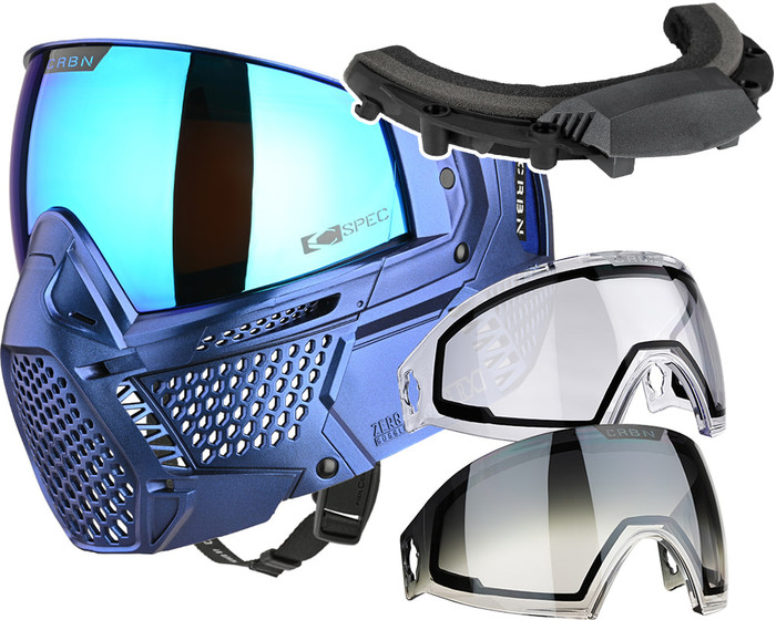 Carbon CRBN Paintball Mask - Zero GRX w/ Free Storm Fan (More Coverage) - Elmt Cobalt