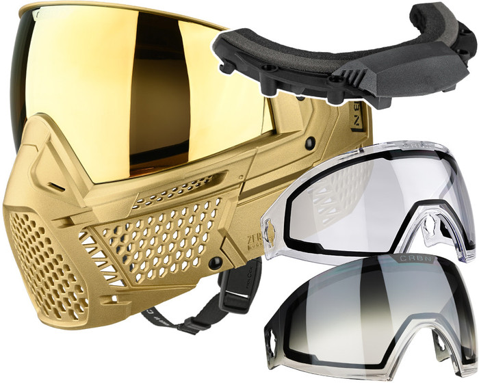 Carbon CRBN Paintball Mask - Zero GRX w/ Free Storm Fan (Less Coverage) - ELMT Gold