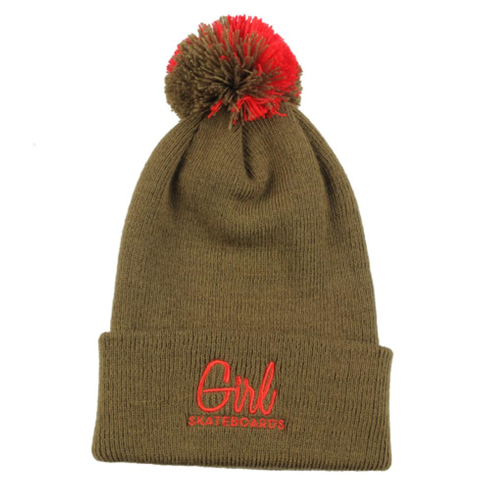 Girl Century Embroidered Pom - Khaki - Men's Beanie