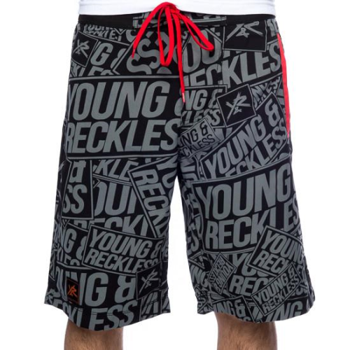 Young and Reckless Scattered Boardshorts - Black - Men's Shorts
