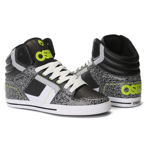 Osiris Clone - Black/Lime/Elephant - Men's Skateboard Shoes