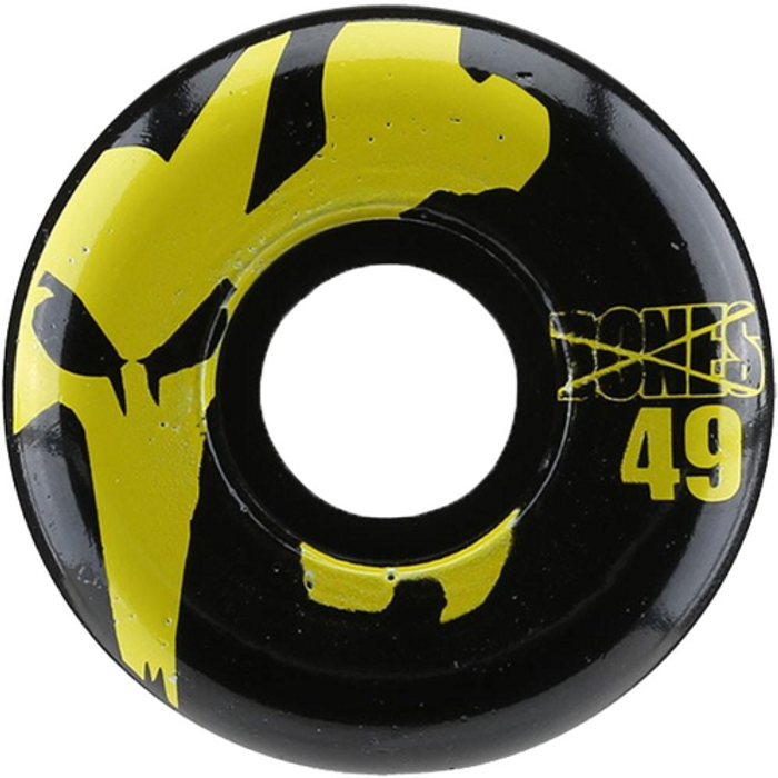 Bones 100's Icon - Black/Yellow - 49mm 100a - Skateboard Wheels (Set of 4)